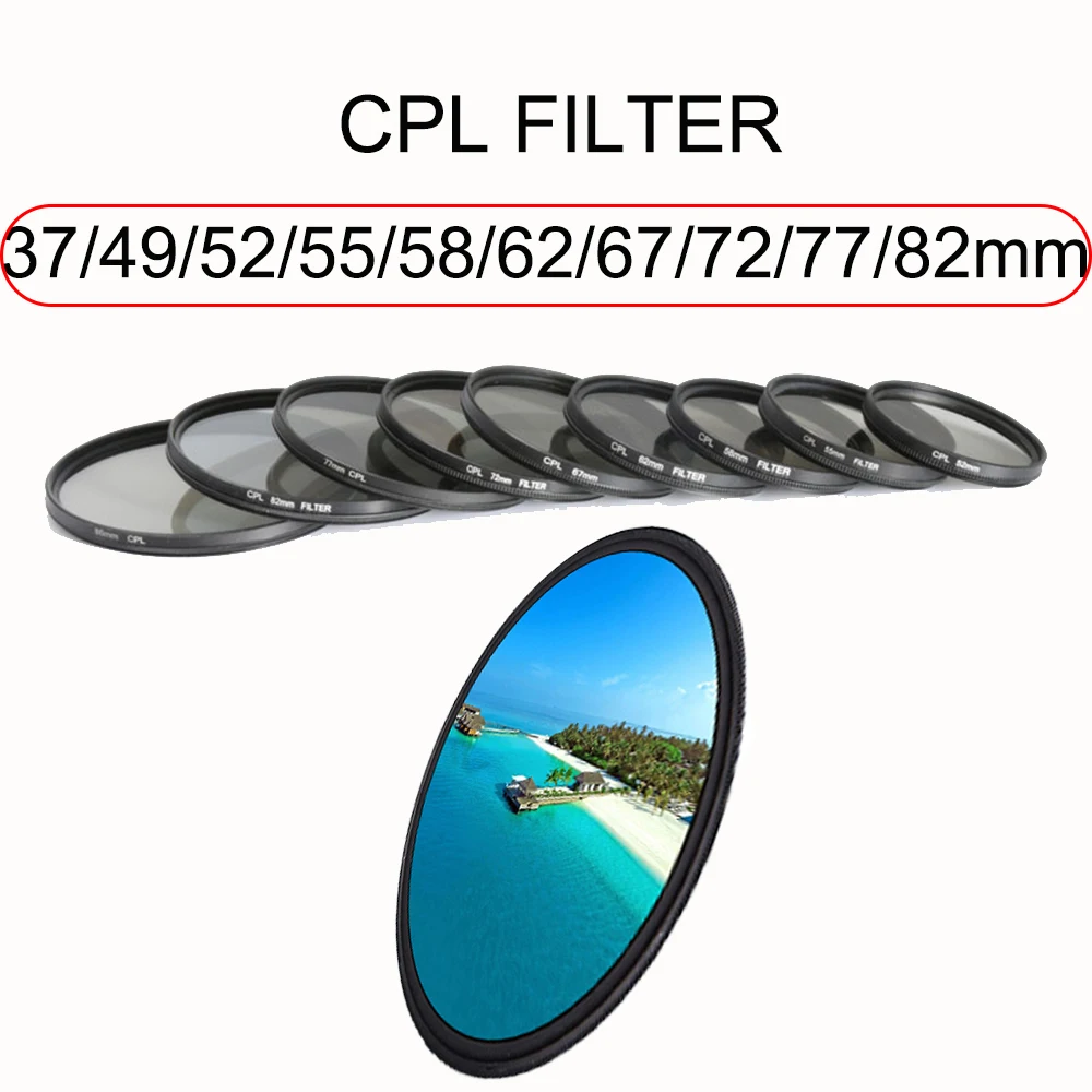 편광 카메라 렌즈 필터 CPL, 캐논 니콘 DSLR 카메라 렌즈, 카메라 액세서리, 37mm, 49mm, 52mm, 55mm, 58mm, 62mm, 67mm, 72mm, 77mm, 82mm