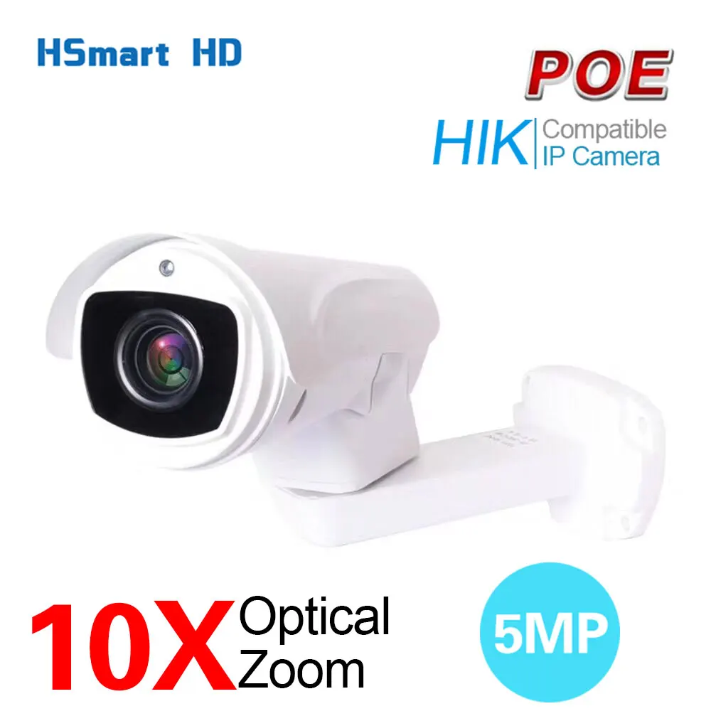 Imagem -02 - Câmera ip Foco Automático 10x Zoom Óptico H.265 Vigilância de Segurança à Prova Impermeável Água Bala Poe Ptz Cctv Câmeras 80m ir Visão Noturna 5mp