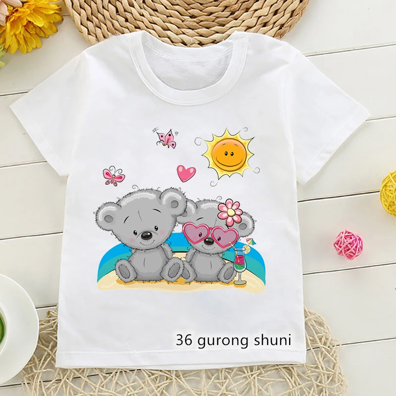 

T-shirt for boys/girls funny koala drinking beverage cartoon kids clothes cute animal print suitable for boys/girls t shirt tops