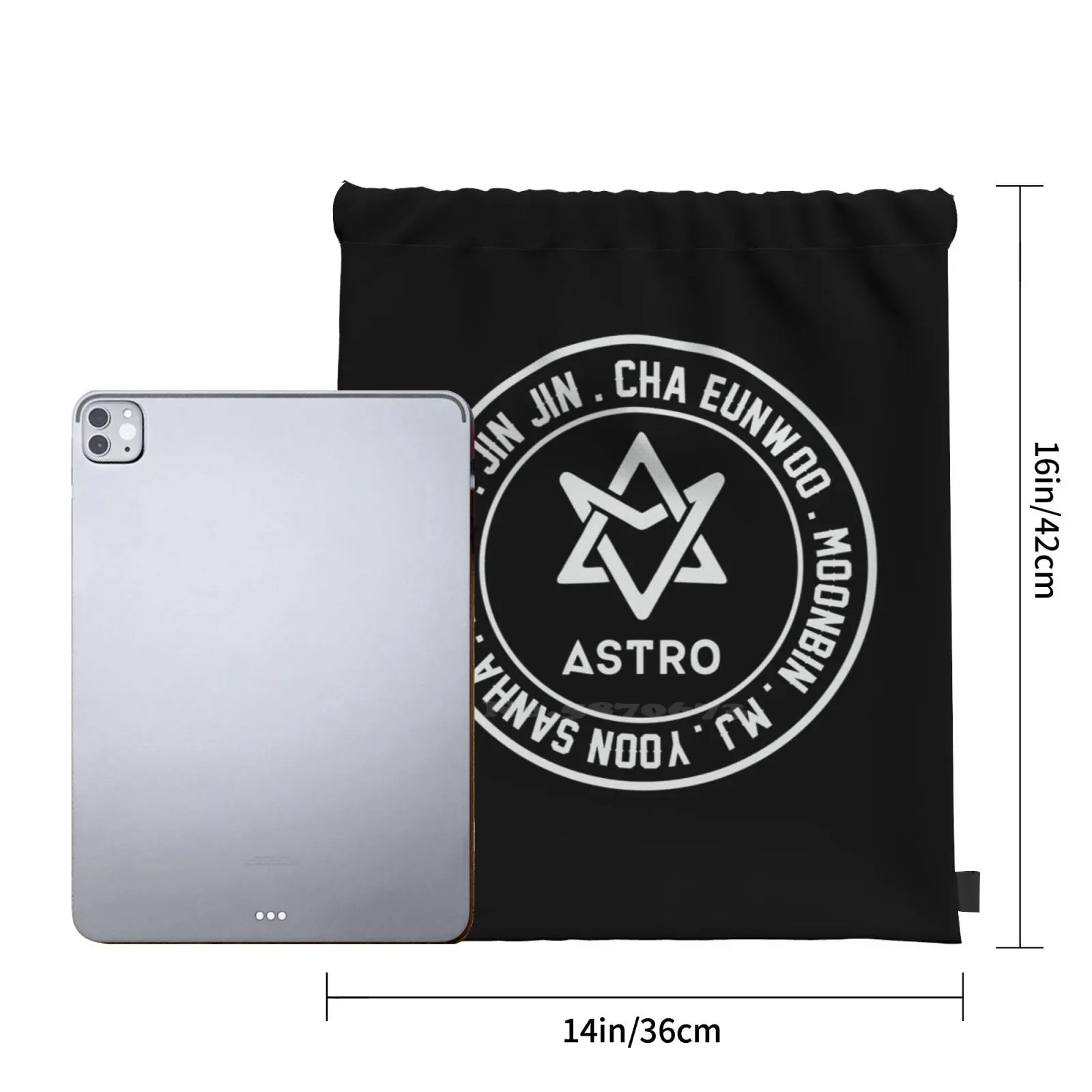 Astro Member-mochila plateada para estudiante, bolsa de viaje con cordón para ordenador portátil, Astro Cha, Eunwoo, Yoon, Sanha, Rocky, Jin, Moonbin