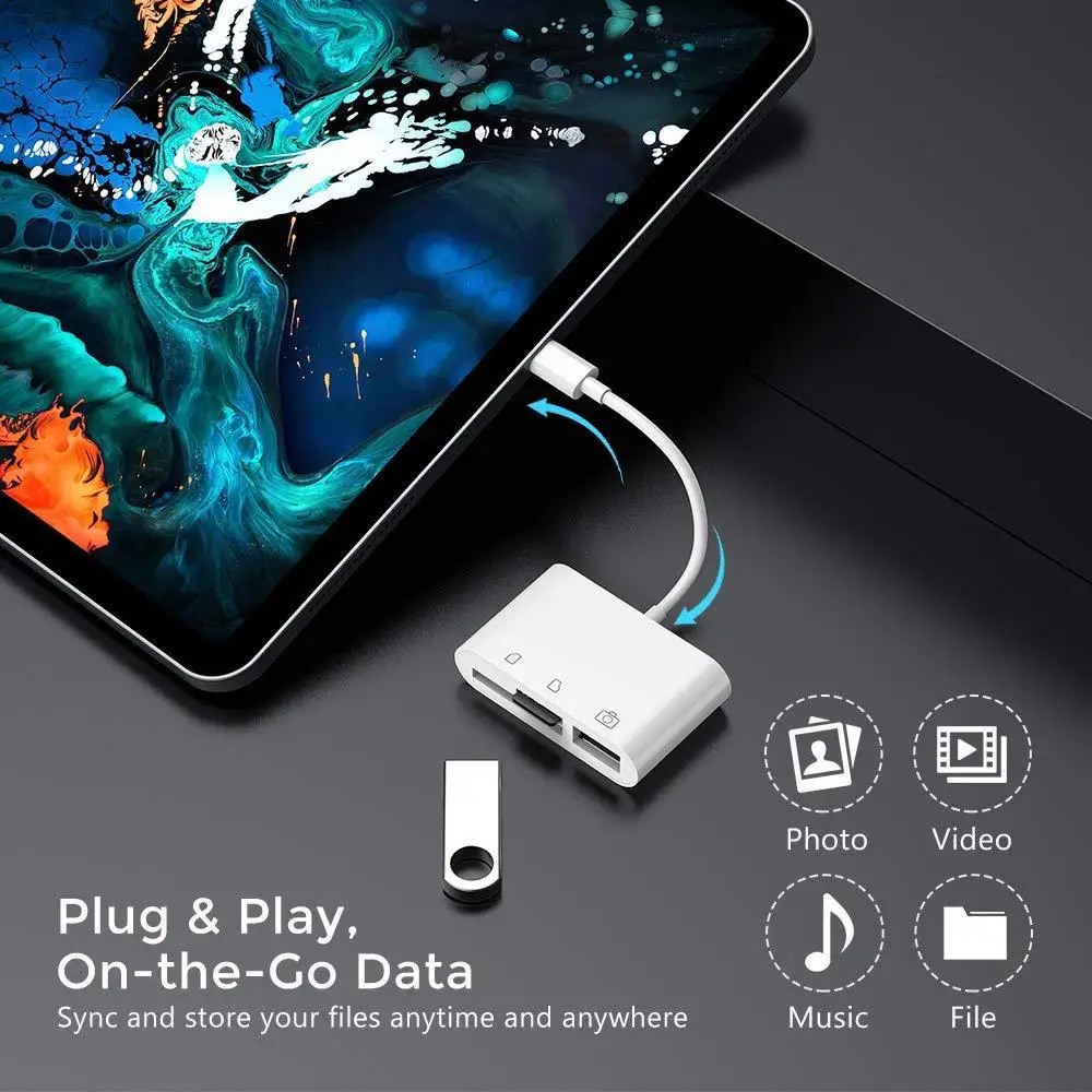 Adaptador usb tipo leitor de cartão sd/tf, 3 em 1 para 2.0, kit de conexão de câmera para ipad pro