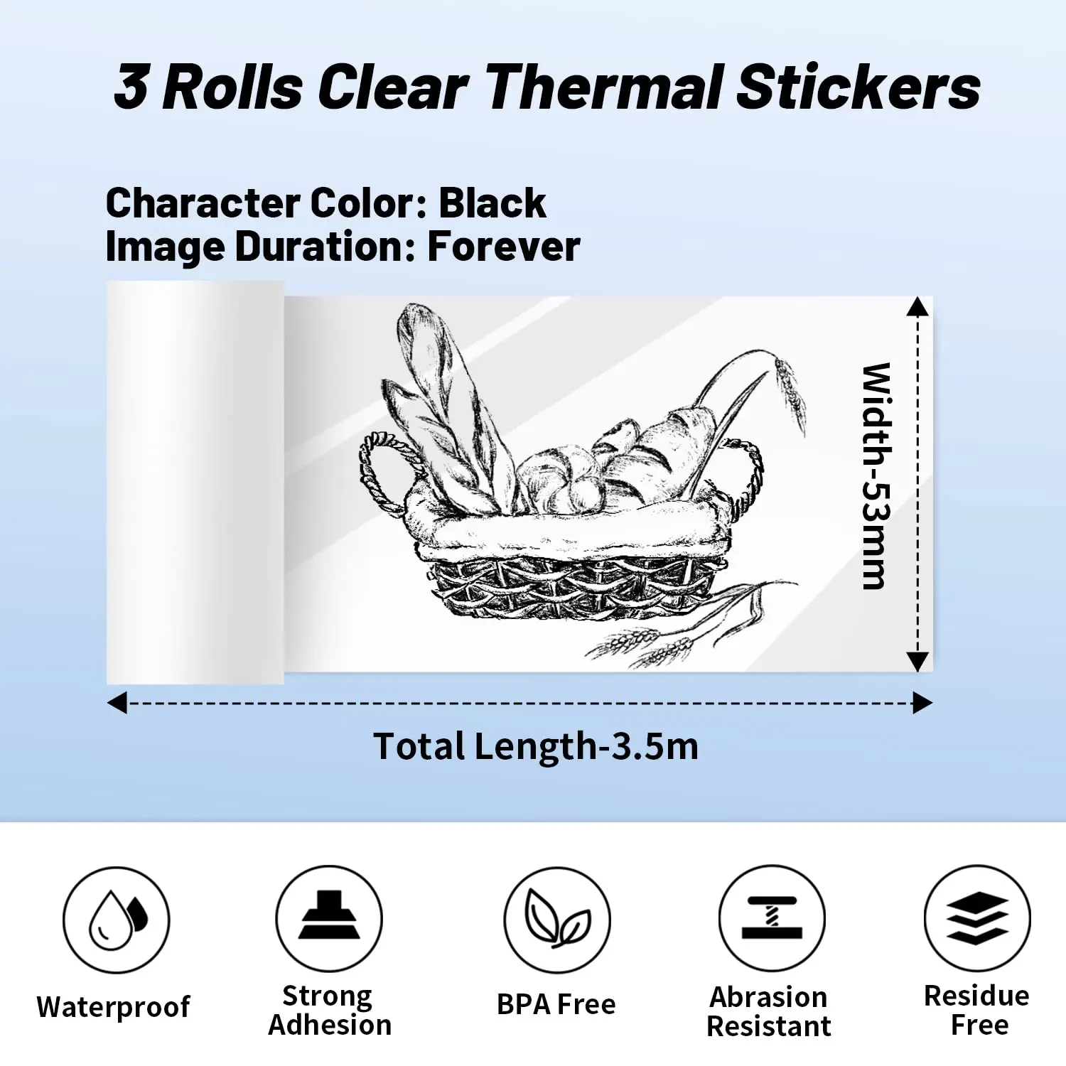 Phomemo 3 Rollen 50mm * 3,5 M Schwarz auf Transparent Selbst-adhesive Thermische Papier BPA-Frei Aufkleber für M02 Serie Mini Protable Drucker – Detail 5