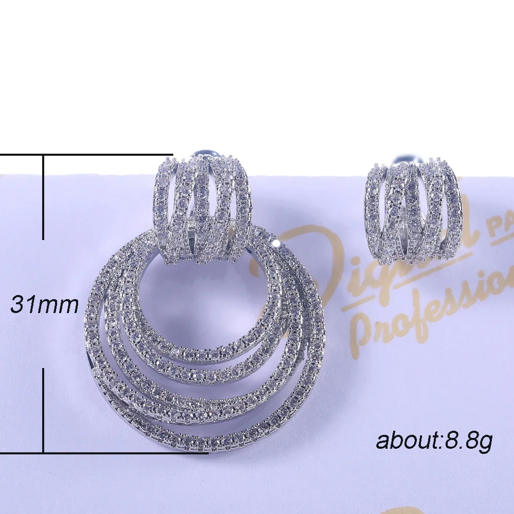 Irregular Luxury Multilayer Circles Trendy Sparkling Zircon Earrings Crystal Dangle Earring Wedding Jewelry