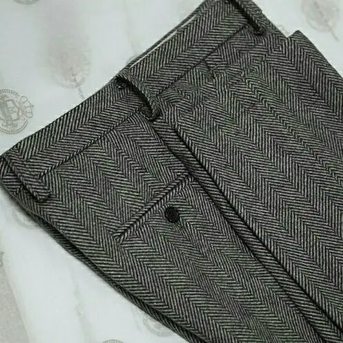 Trousers for Men Gray Herringbone Men\'s Trousers Retro Autumn Wool Tweed Pants Men\'s Clothing Plus Size for Gentleman Trousers