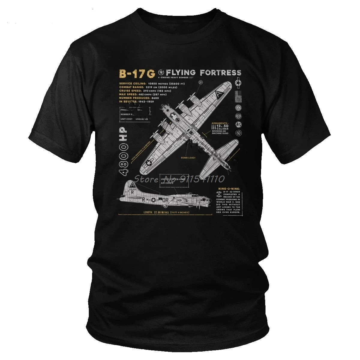 Camiseta Vintage de B-17 Flying Fortress Spitfire para hombre, Camisa de algodón para avión de combate, camiseta de manga corta para piloto de guerra