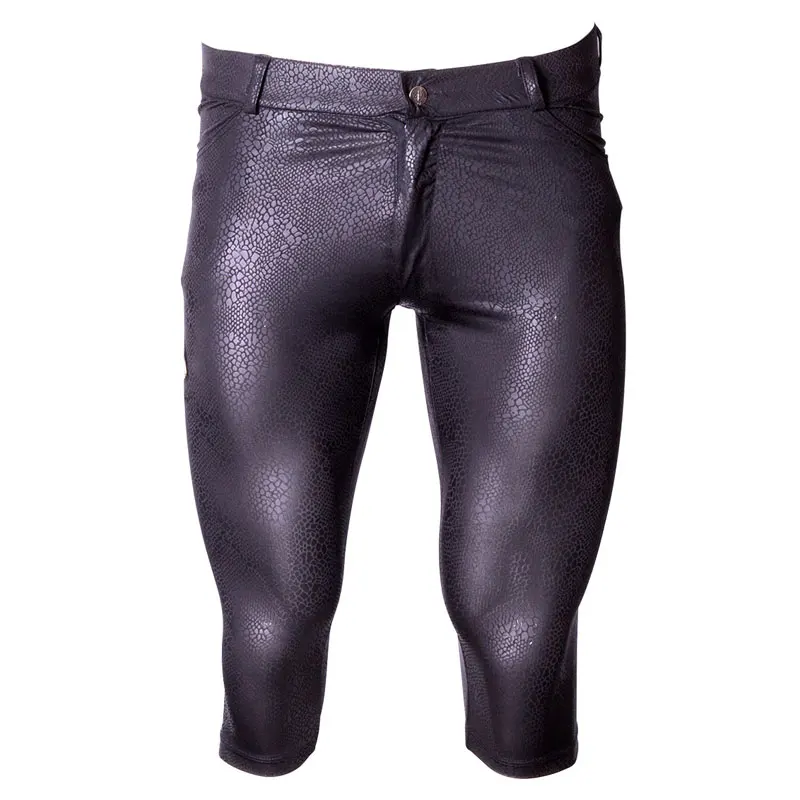 

Sexy Men Plus Size Snake Shiny Capri Thin High Elasticity Half Tight pants U Convex Pouch Sexy Leggings Stage Dance Gay Wear Q58