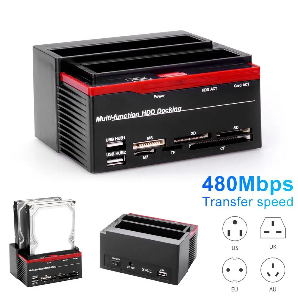 

Док-станция для внешних жестких дисков 2,5/3,5 дюйма, USB 2,0-SATA IDE, кардридер, концентратор USB3.0 с OTB