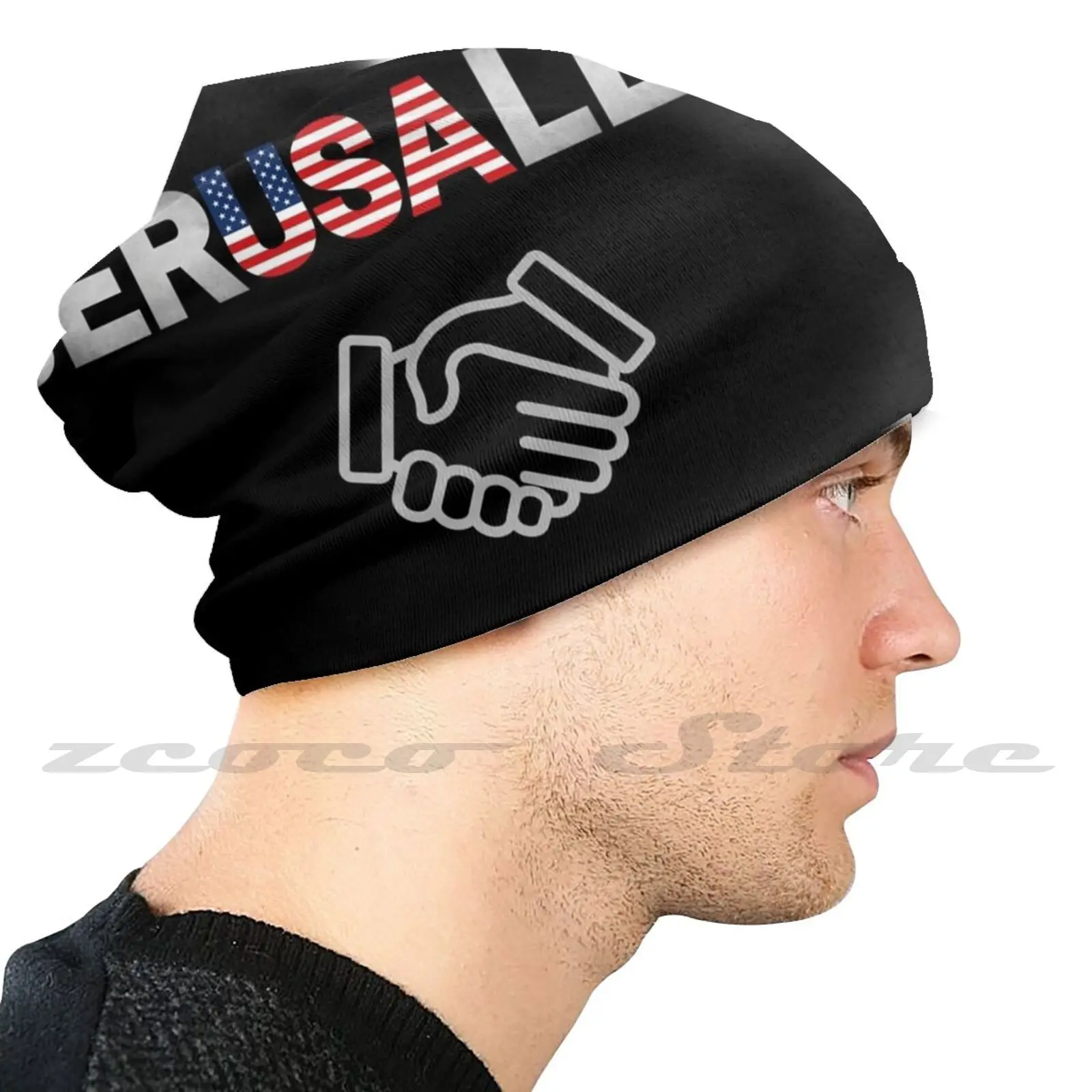 Jerusalem-Usa Partnership Diy Pullover Cap Knit Hat Plus Size Keep Warm Elastic Soft Jerusalem Usa Jerusalem And Usa America