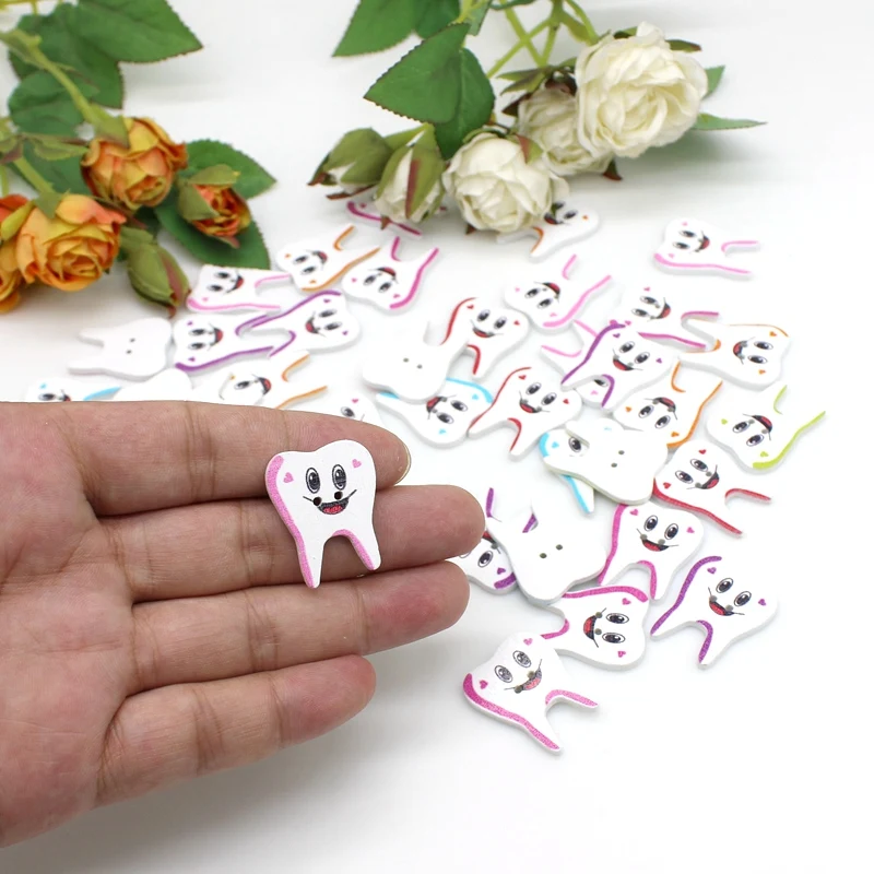 50pcs/lot tooth buttons Random Mixed pattern shape Decorative buttons for Wedding DIY Craft Decoration Cute Button