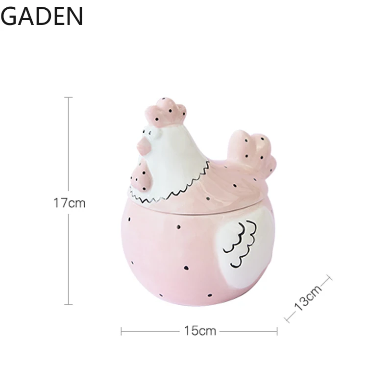 Imagem -06 - Cute Garden Chicken Storage Jar Enfeites de Cerâmica Rosa dos Desenhos Animados Jarra de Decoração Criativa para Casa Armazenamento de Cozinha