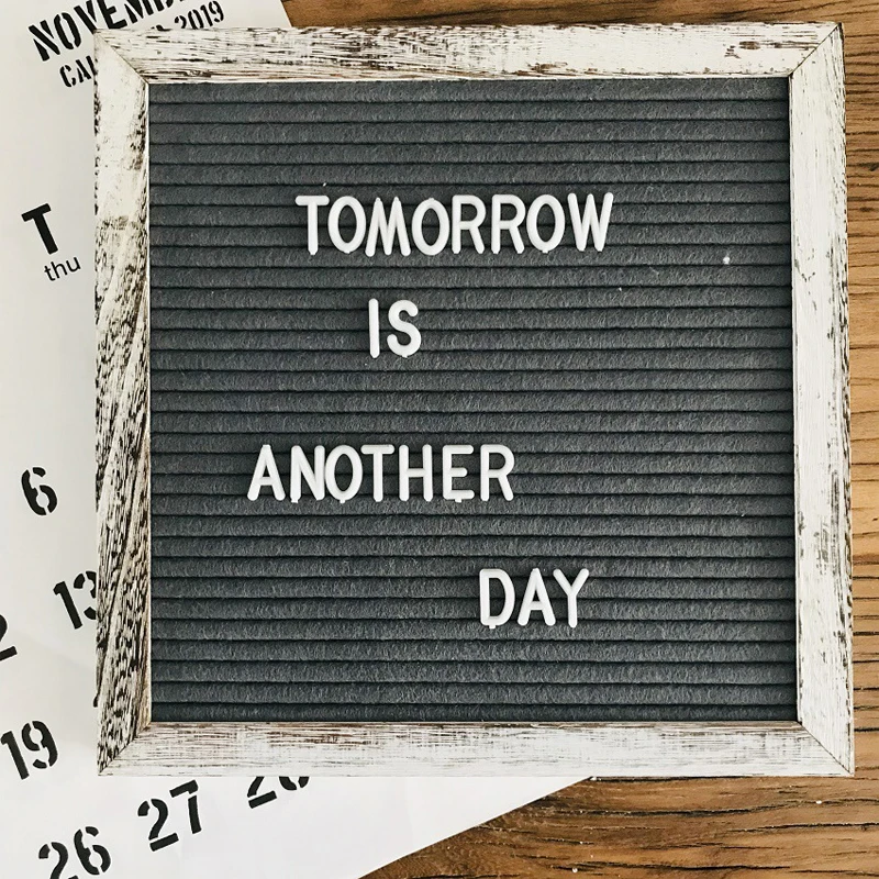 25x25CM Vintage Felt Letter Board Wood Gray Black Double-sided Photo Frame Message Board Tabletop Display Home Decoration