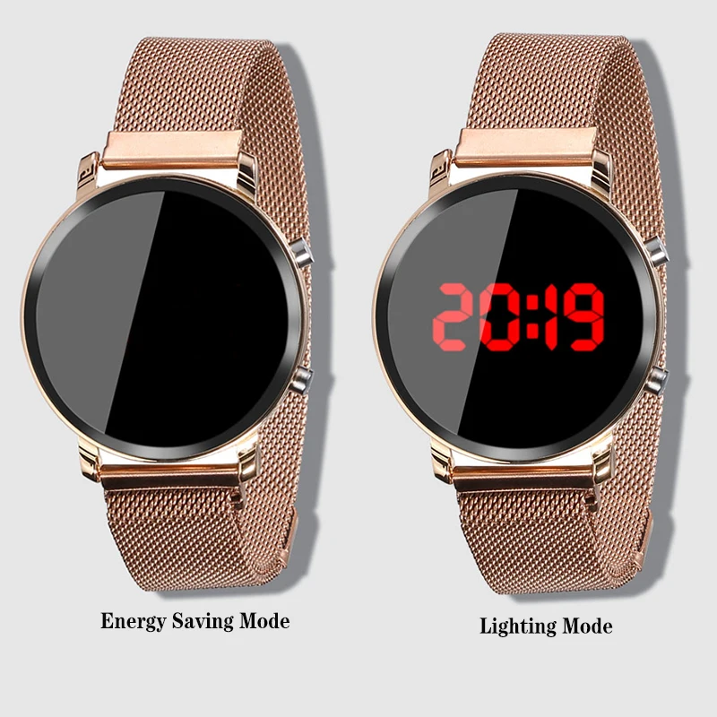 Round LED Watch Men Digital Watches Electronic Clock Men Wristwatch Stainless Steel Women Watches Female Watch Relogio Masculino
