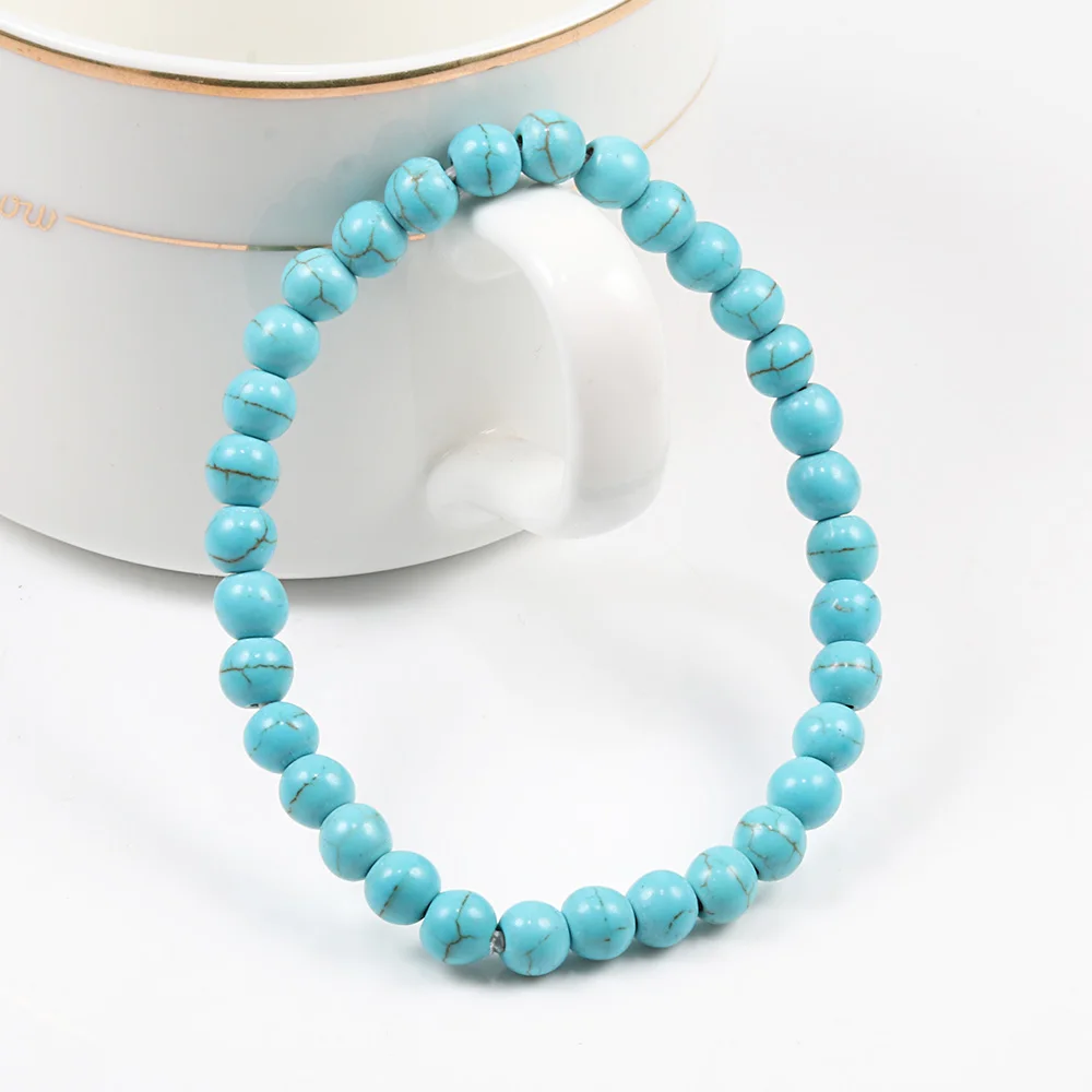 Classic 6/8/10mm Natural Stone Beads Bracelet Blue Beaded Strand Bracelets Charm Women Yoga Paryer Jewelry Homme Pulseras