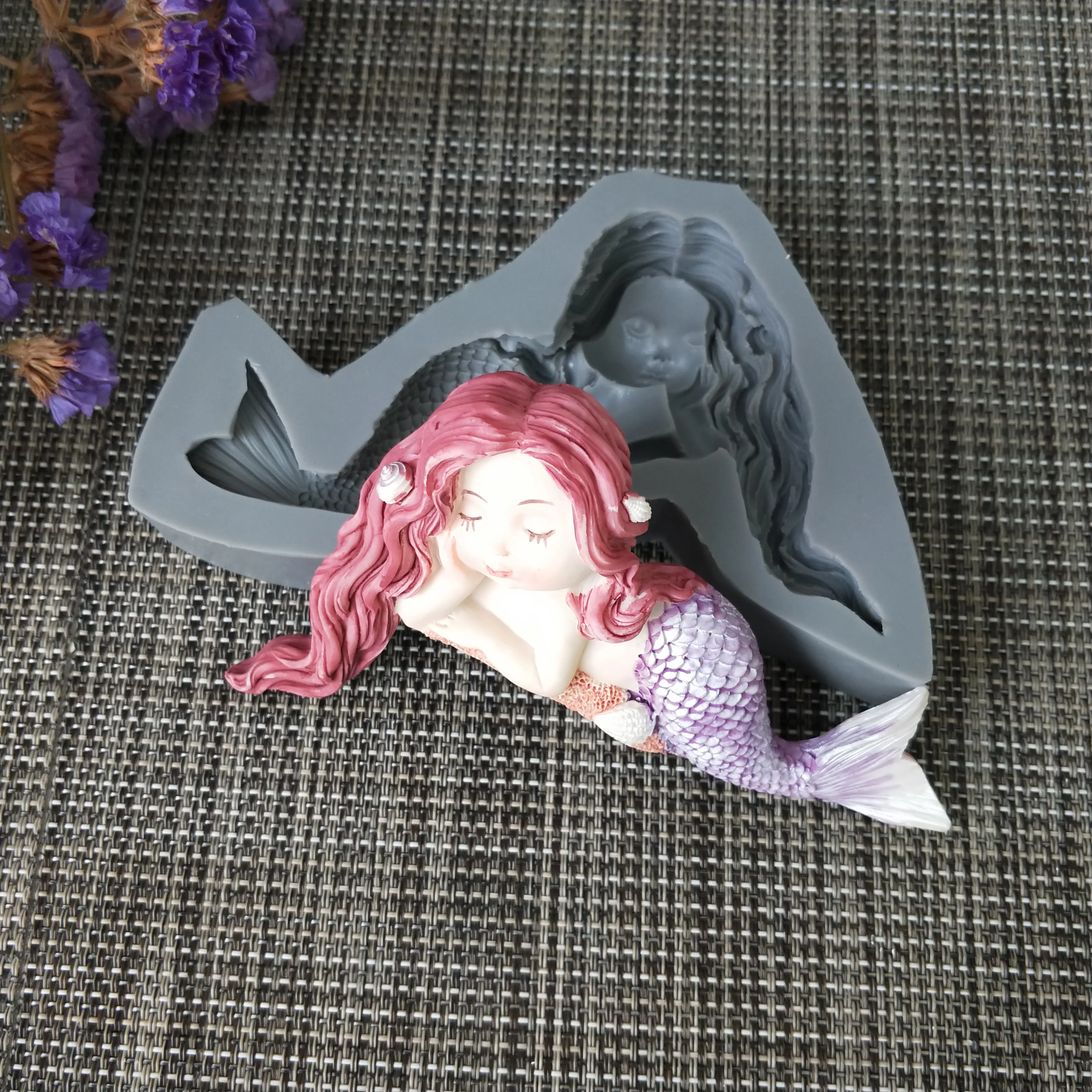 2D Silicone mold fondant the daughter of the sea decorations aquarium fish tank cute mermaid  mould for cake decorations