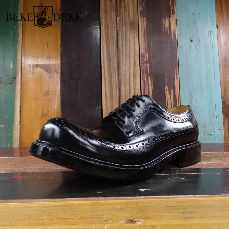 Vintage Carved Brogue Shoes Men Handmade Business Genuine Leather Cowhide Oxfords Shoes Mens Large Size 45 46 Formal Dress Shoes