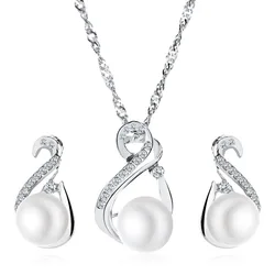 New Luxury 925 Sterling Silver Crystal Bridal Jewelry Set For Women Pendant Necklace Earrings Rings Set Fashion Jewelry