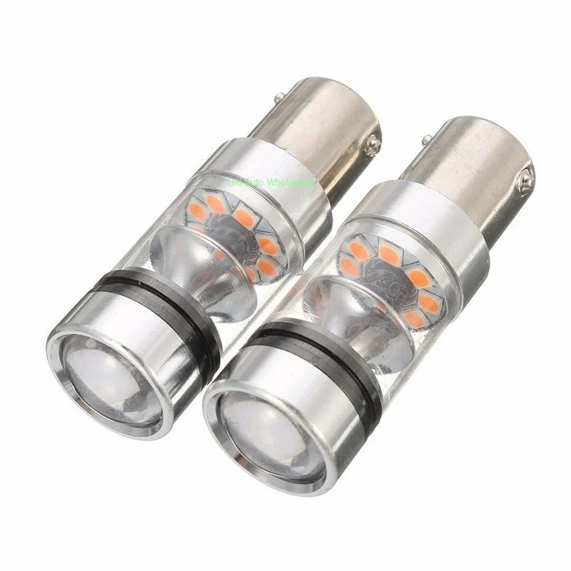 2Pcs 1156 BA15S P21W R5W 1200LM LED Bulb Car Fog Light Tail Driving Lamp DRL Day Runnight Reverse 100W Yellow 3030 20SMD 12V-24V