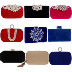 Bolsos de noche de terciopelo de lujo para mujer, bolso de mano con diamantes de imitación, flor, pequeño día, fiesta, vestido de señora, bolsos de cadena de hombro para monedero