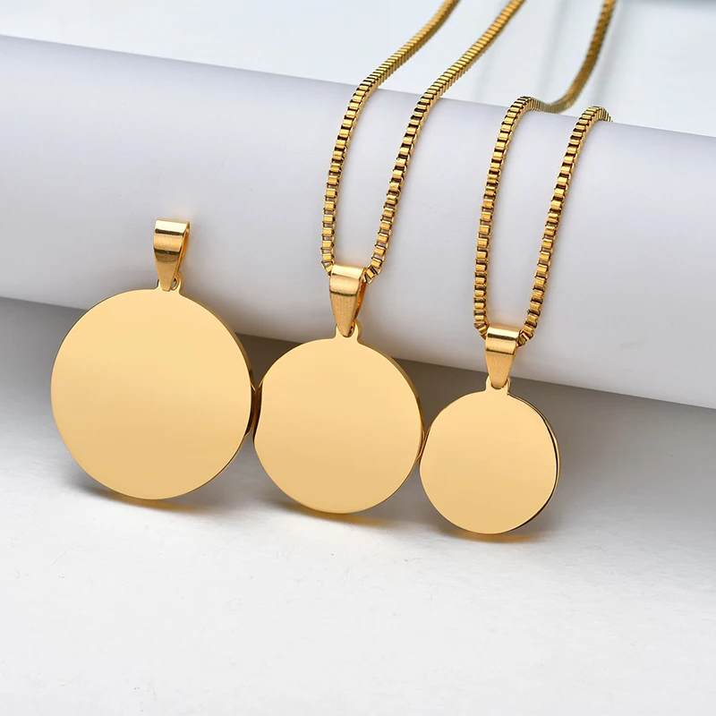 Bluelory Personalized Engraved Your Photo Name Logo Date Stainless Steel Round Pendant Necklace For Women Men Anniversary Gift
