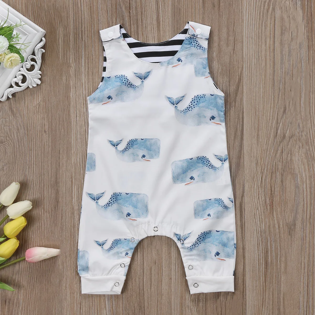 Baby Summer Clothing Newborn Kid Baby Boy Sleeveless Whales Print Romper Jumpsuit Sunsuit Playsuits Casual Outfit Clothes