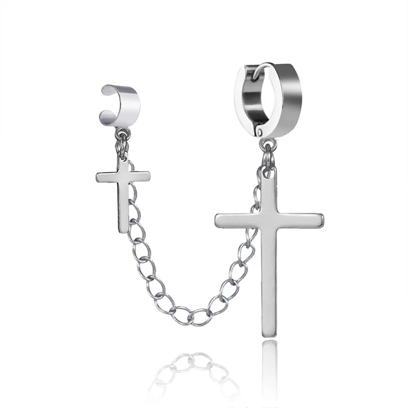 1 Stück Männer Frauen Punk Gothic Kreuz Übertrieben Klassische Metall Christian Kette Tropfen Baumeln Ohrringe Straße Hip Hop Schmuck Kpop – Detail 1