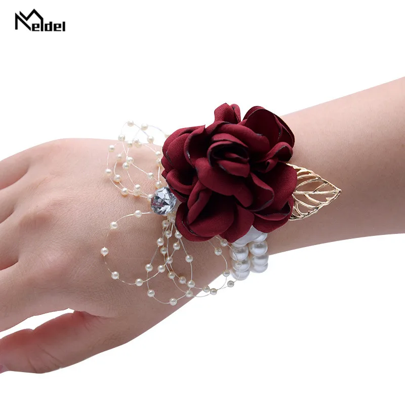 Bracelet de demoiselle d'honneur de mariage, boutonnière Meldel et poignet, broches en soie Rose fille, accessoire pour invités de mariage