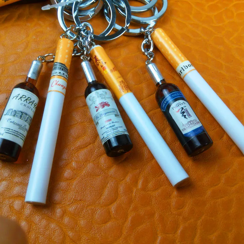 Creative New Woman Men Red Wine Bottle Cigarette Car Keyring Key Ring Keychain Key Chains for Mobile Phone Wedding Party Gift