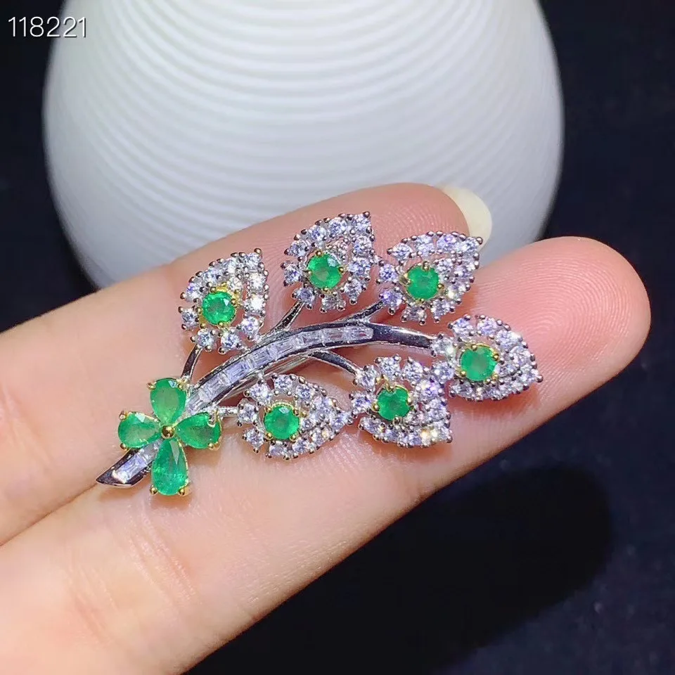 Natural emerald brooch, Colombian emerald, precious gemstone, dual-use style, 925 silver quality