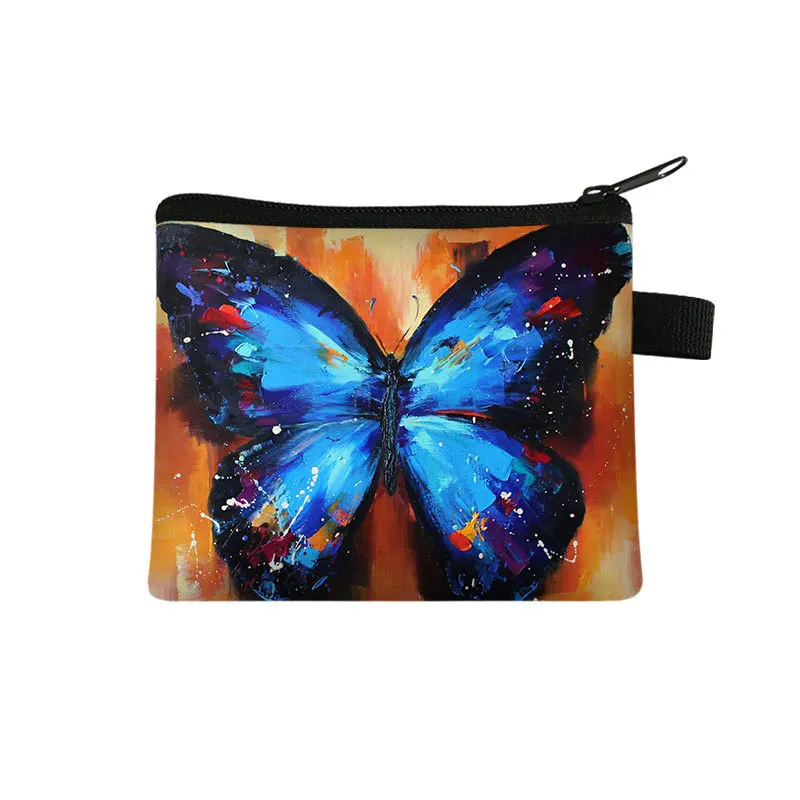 Butterfly Printed Children\'s Zero Wallet Student Portable Card Bag Coin Key Storage Bag Polyester Hand Bag Luxury Purse Key Case