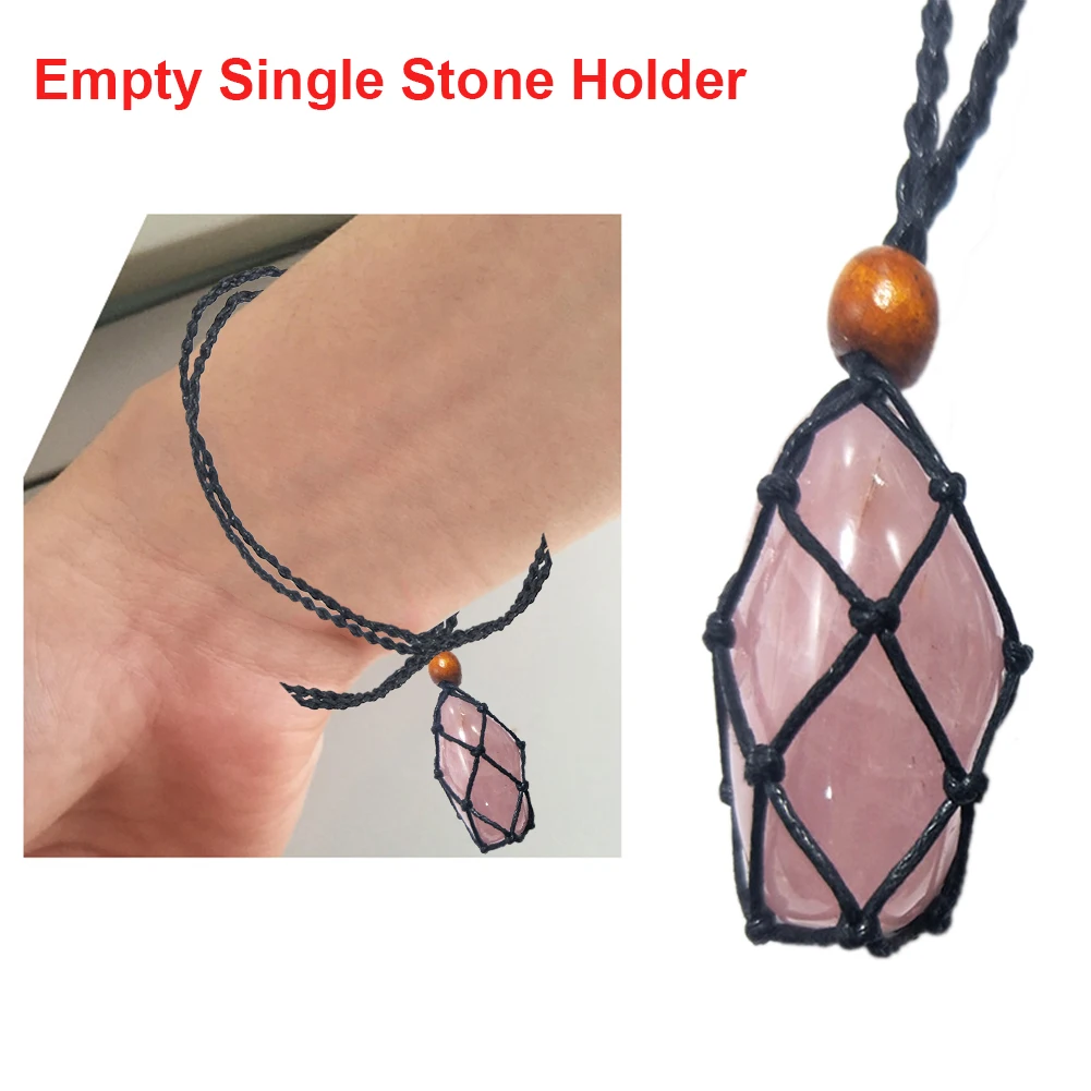 Necklace Cord Empty Stone Holder Crystal Quartz Necklace Cord Healing Fish Netted Indians Amulets Pendant Raw Stone Chakra Point