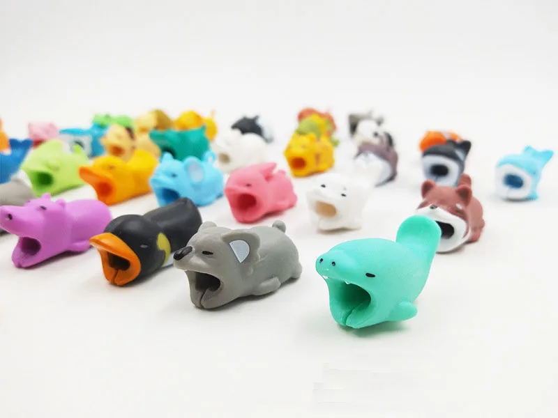 Universal Silicone Cute Animal Bite Cartoon USB Data Charging Line Cord Cable Protector Cover Case for iPhone Type-C Micro Cable