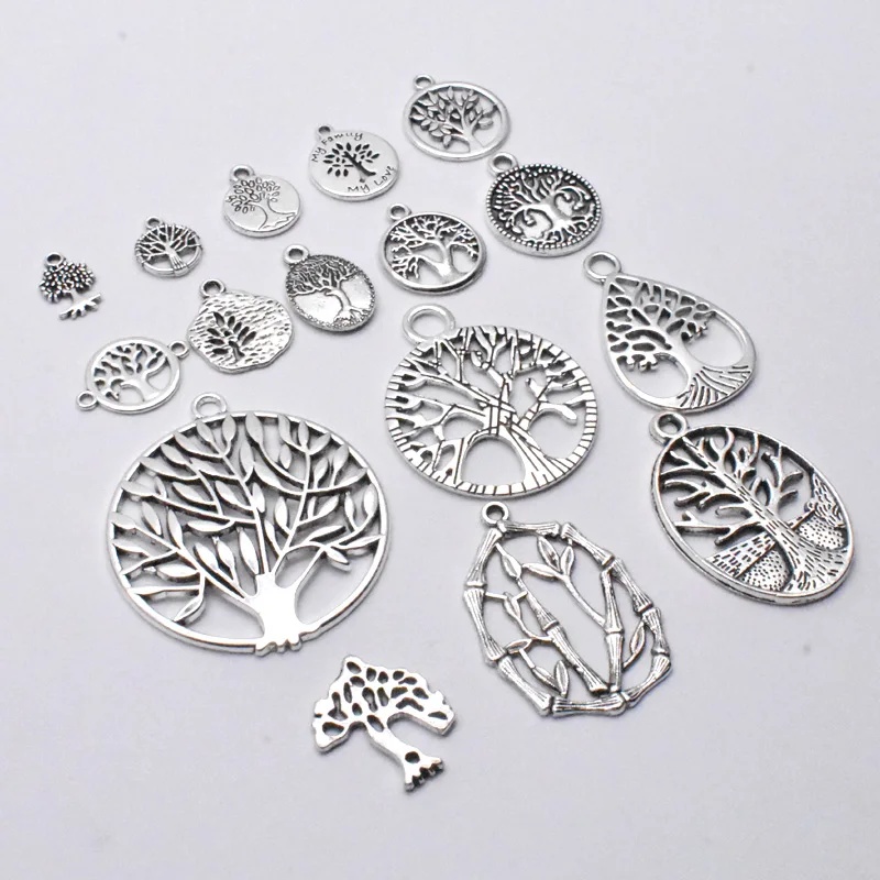 

16 styles Tibetan Antique Silver Color Angel Tree of life Charm Pendant Jewelry Making Bracelet Accessories Findings Handmade