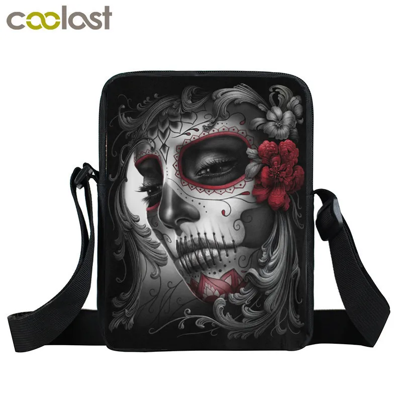 Cool Skull Punk Crossbody Bags Men Handbag Dark Gothic Fashion Shoulder Bag for Travel Bookbag