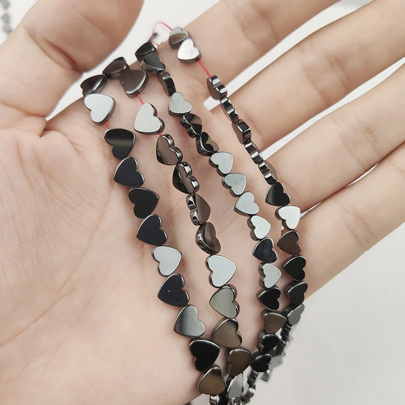 WLYeeS 6/8mm Natural Black Hematite Bead Love Heart Spacer Loose Stone Bead for Jewelry Making DIY Necklace Bracelet Accessories