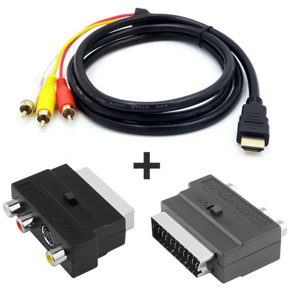 HDMI-compatible to RCA Scart Cable Audio Connector Male S-video to 3 RCA Scart 2-in-1 Adapter Cable For TV RCA Port