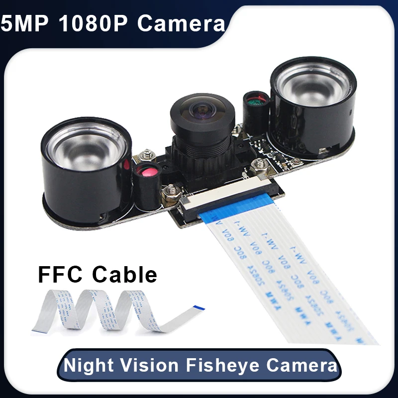 Kamera Raspberry Pi 4 5MP Sudut Lebar Kamera Fisheye Webcam 15Cm Kabel FFC 1080P Kamera Penglihatan Malam untuk Raspberry Pi 4 Model B 3B + 3B