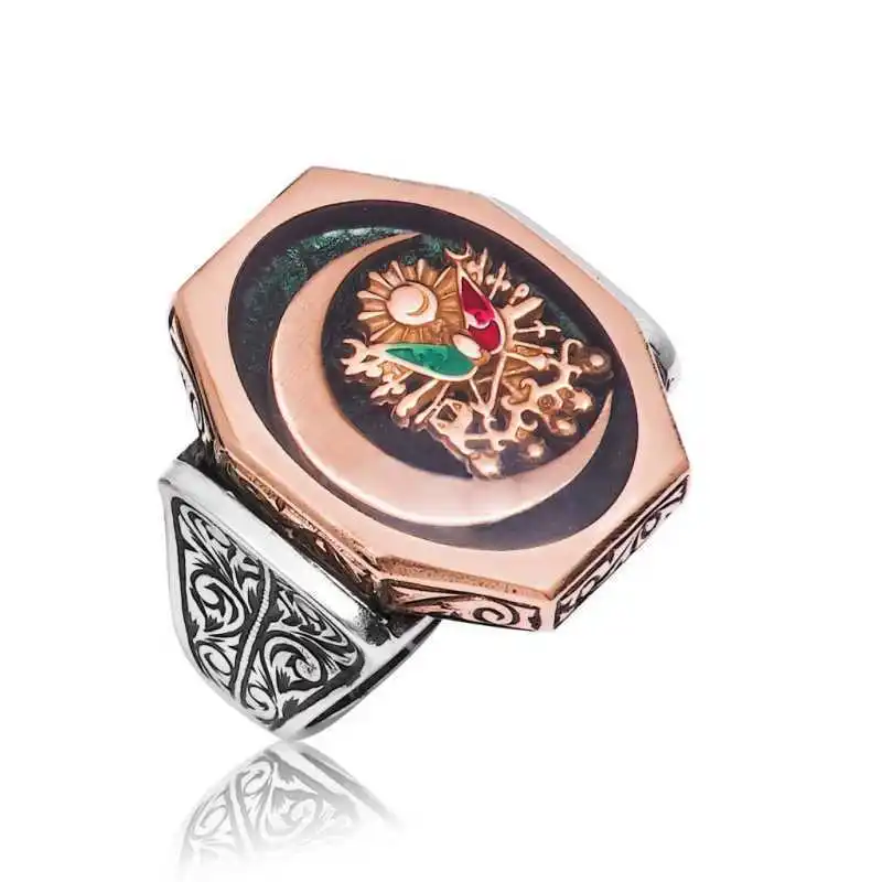 Silver Ottoman Empire Coat of Arms Men's Ring - 925 Sterling Men's Jewelry Wedding Birthday Gift - Box - Men - Fashion - Botiva - Size - Turkish - Patterned Embroidery