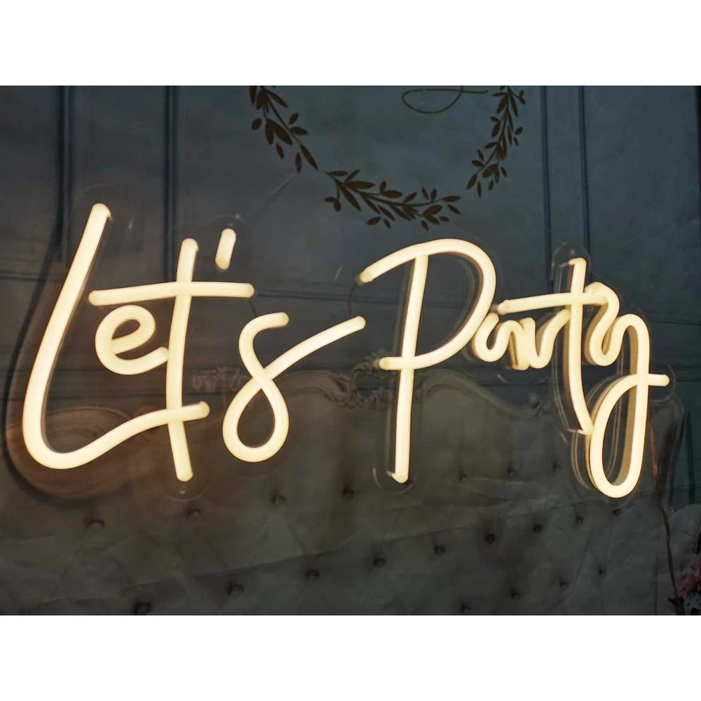 LED Neon Light Sign Lets Party Light Signs For Birthday Single Cocktail Dance Holiday Party Wall Decoration 23X10in Custom Made