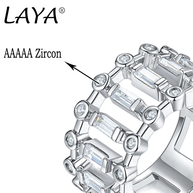 Laya New 100% 925 Sterling Silver Classic Sparkling Squared Ring For Women Luxury AAAAA CZ Wedding Engagement Fine Jewelry