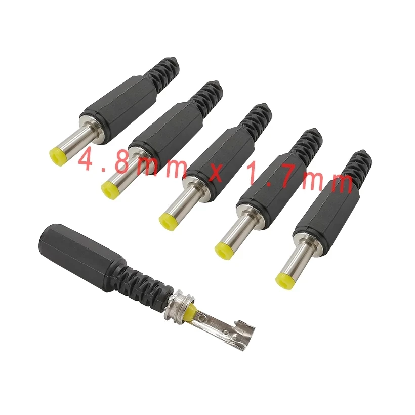 10Pcs 4.8mm x 1.7mm DC Power Supply Male Plug Jack Cable Solder Supply Adapter DC Power Socket Connector 4.8MM*1.7MM