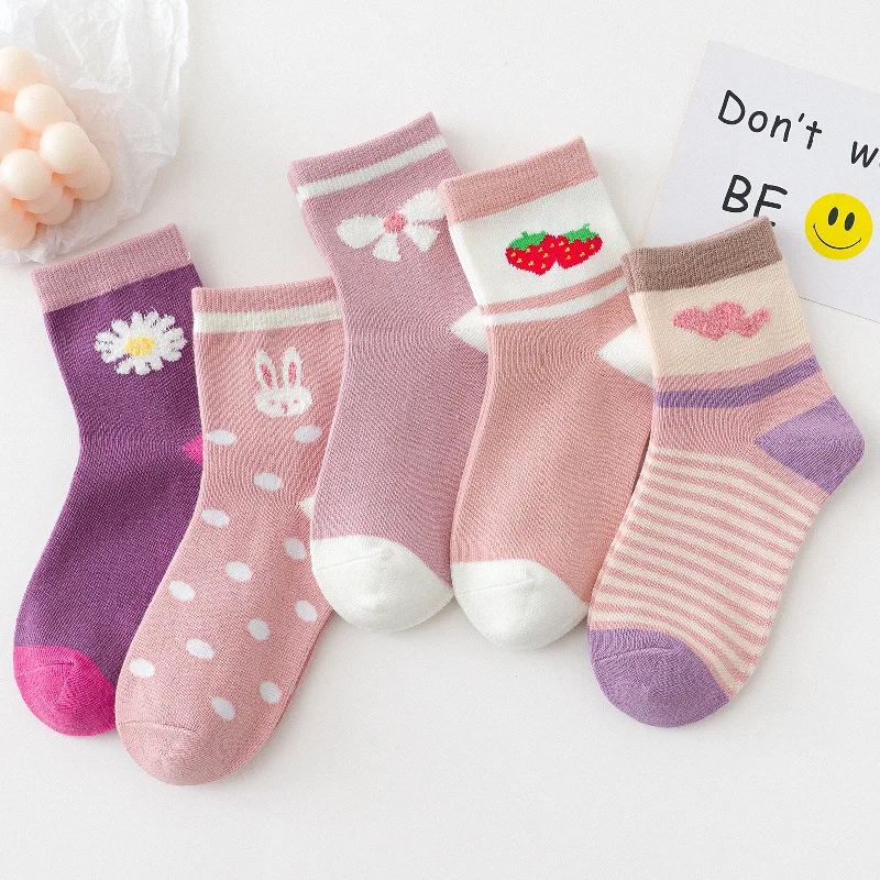 5 Pairs/Lot Brand 100% Cotton Girl Socks Winter Warm Breathable Children\'s Short Socks Sof Baby Kids Socks For 1-15 Years