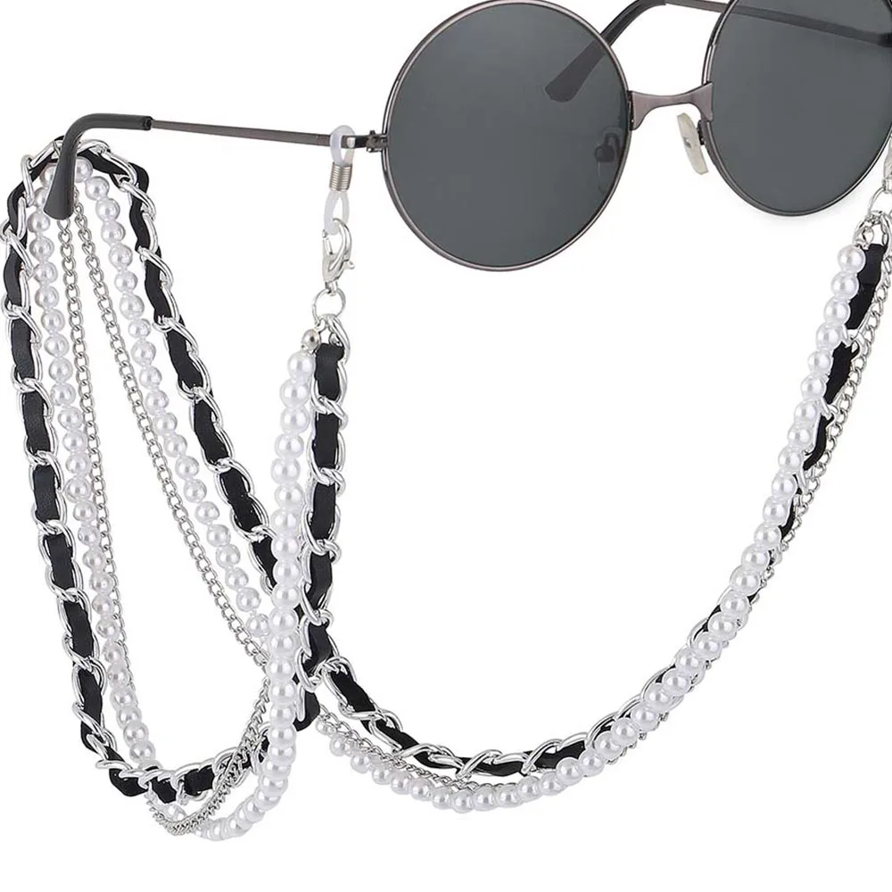 1Pcs New Arrival Fashion Pearl Leather Glasses Chain Trending Luxury Golden Silver Glasses Holder Lanyard Straps Neck Chain