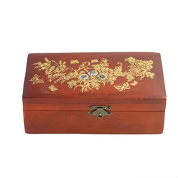 Natural Wooden Jewelry Storage Box Organizer with Mirror Lid MOP Shell Carving Handmade Treasure Case Container Wedding Gift