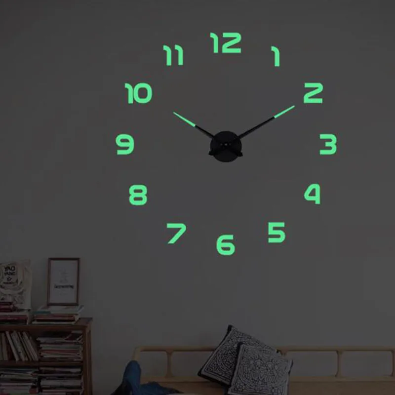 

Luminous Large Wall Clocks, Clock Watch, 3D, DIY Acrylic Mirror Stickers, Quartz Duvar Saat, Modern Mute, New, 47"