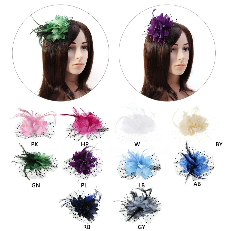 2018 Fashion 1 Pc Women Bridal Mesh Bow Feather Beads Wedding Fascinator Dot Veil Hair Clip Brooch Hot New Design 10 Colors