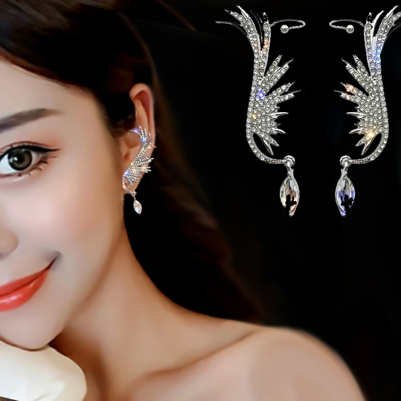 Trend Fashion Delicate Crystal Pendant Earrings Temperamental Alloy Angel Wings Stud Earrings For Women Wedding Jewelry Brincos