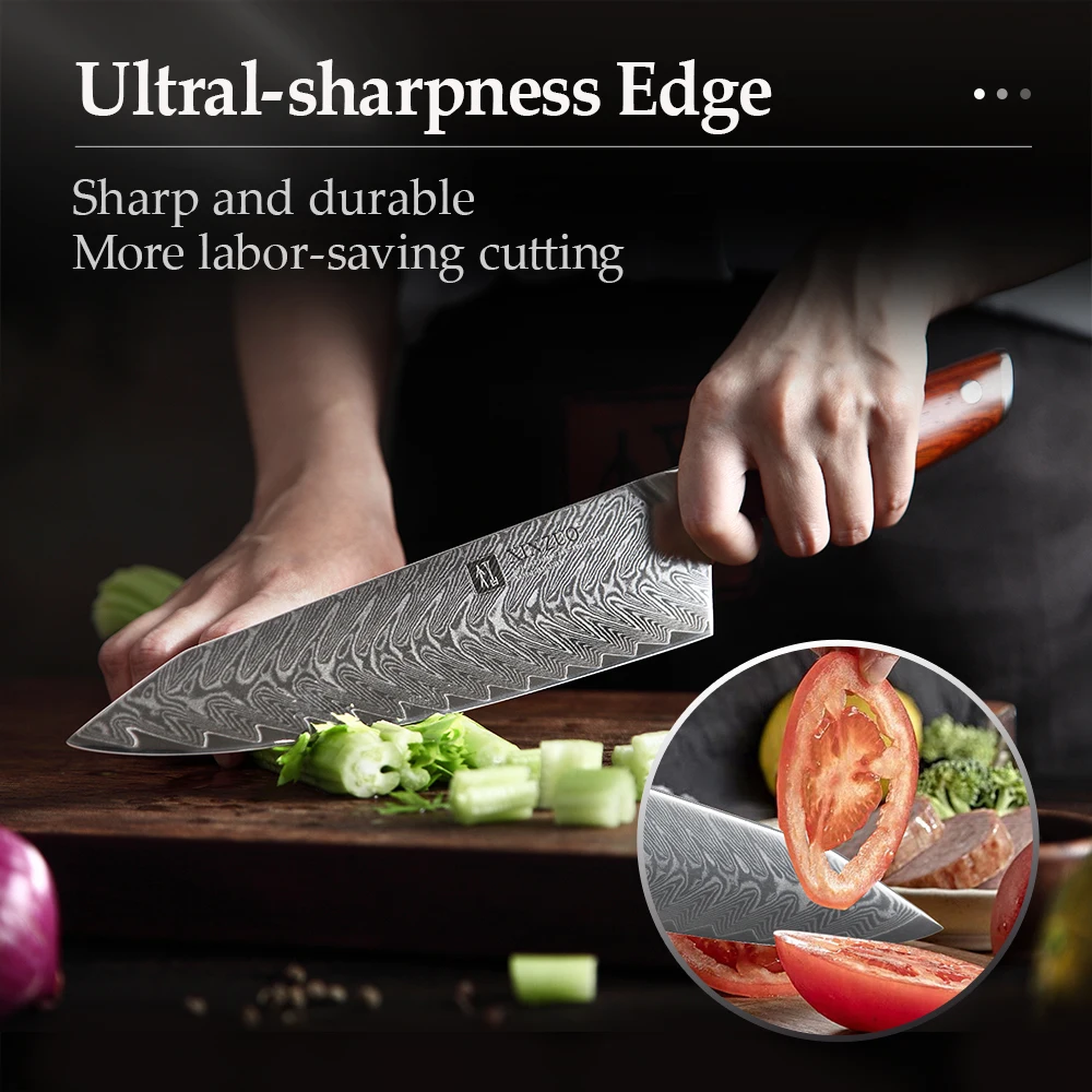 XINZUO 8.5 Inches Chef Knife Japanese VG10 Damascus Kitchen Knives Stainless Steel Slicing Meat Cooking Knife Rosewood Handle