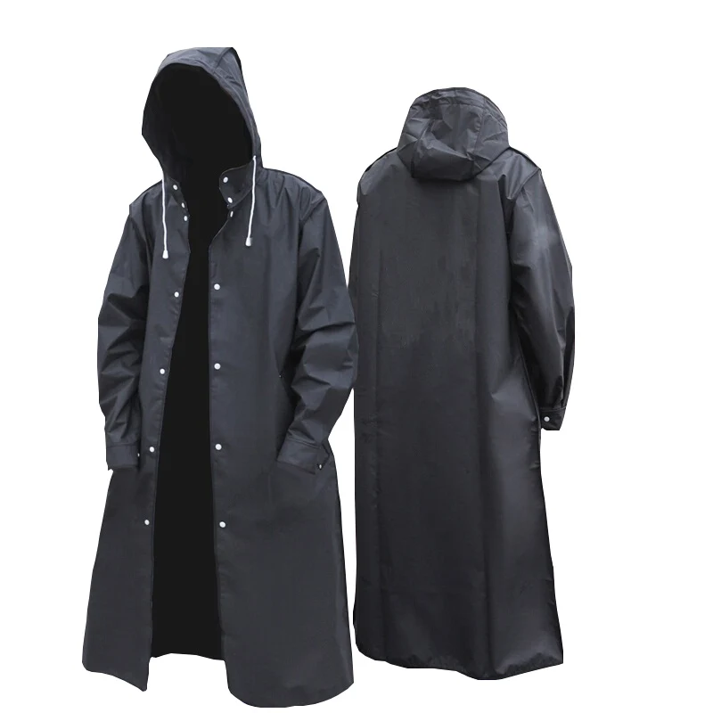 

D2 Black Fashion Adult Waterproof Long Raincoat Women Men Rain coat Hooded For Outdoor Hiking Travel Fishing Climbing Thickened