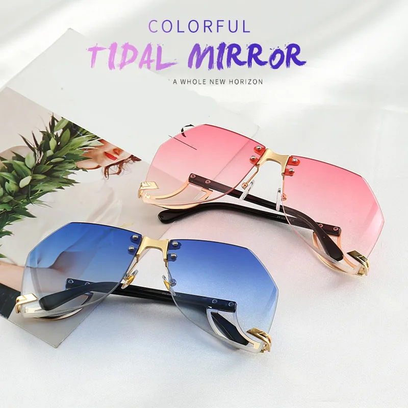 2024 New Irregular Rimless Sunglasses Women Brand Designer Alloy Frame Oversize Gradient Sun Glasses Fashion Female Clear Shades