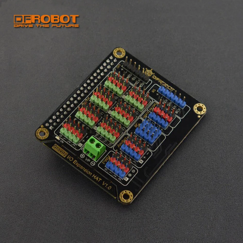 DFRobot IO Expansion HAT for Raspberry Pi 5/4B/3B+ with digital analog port PWM IIC UART SPI IIS support Gravity  Sensor module